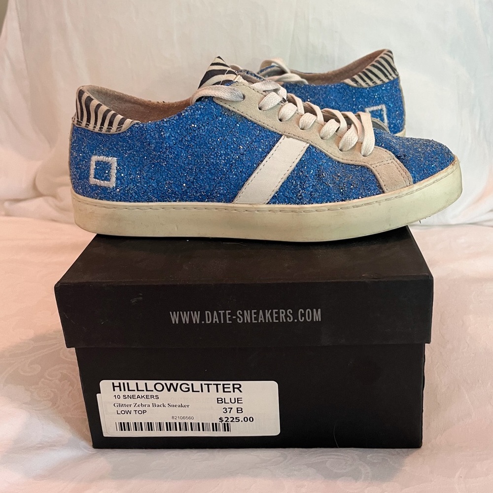 D.A.T.E. RARE Hill Low Blue Glitter Zebra Back Low Top Sneakers